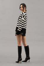 Striped Drop Shoulder Cardigan (Black)