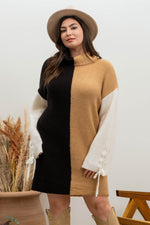 Braided Sleeve Color Block Sweater Dress (Plus Size)