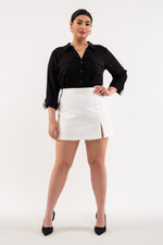 Front Pocket Collared Blouse (Plus Size - Black)