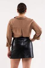 Front Pocket Collared Blouse (Plus Size - Mocha)