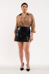 Front Pocket Collared Blouse (Plus Size - Mocha)