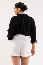 Front Pocket Collared Blouse (Plus Size - Black)