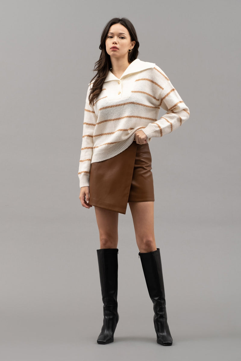 Striped Shawl Collar Knit Sweater