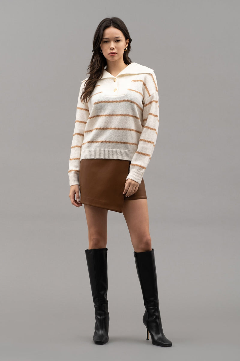 Striped Shawl Collar Knit Sweater