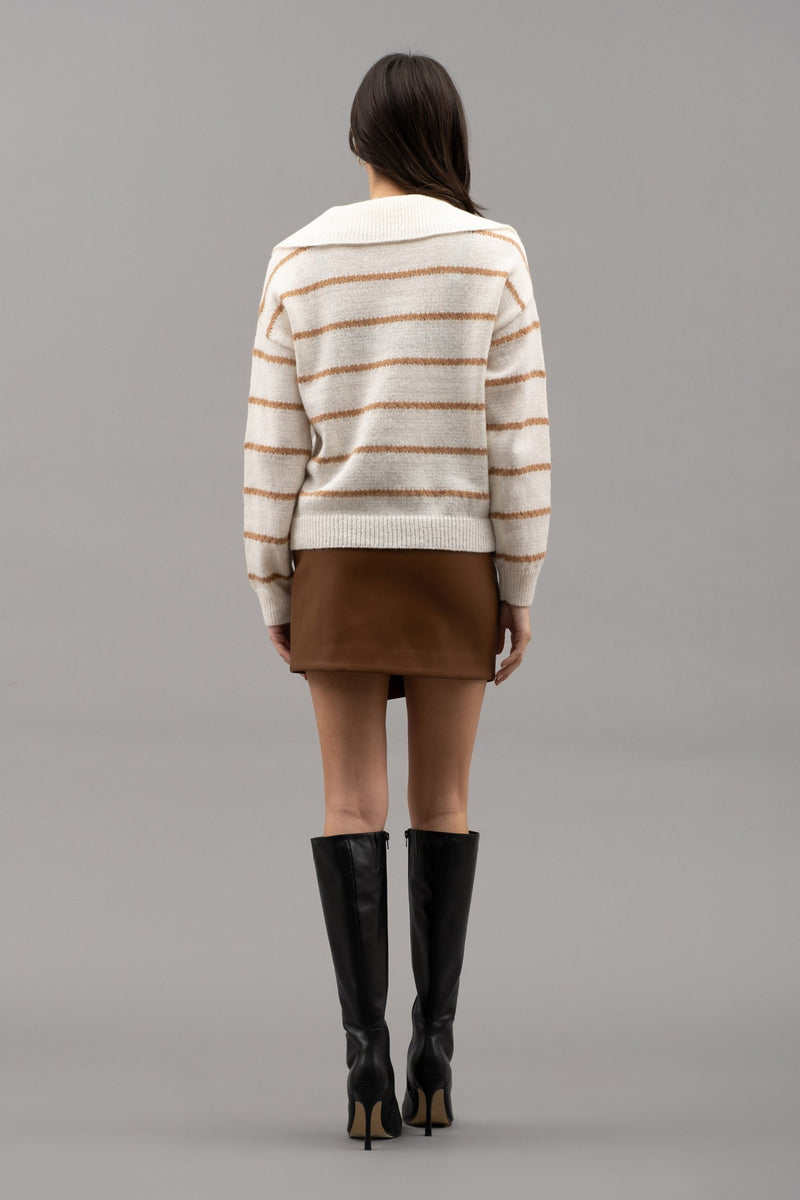 Striped Shawl Collar Knit Sweater