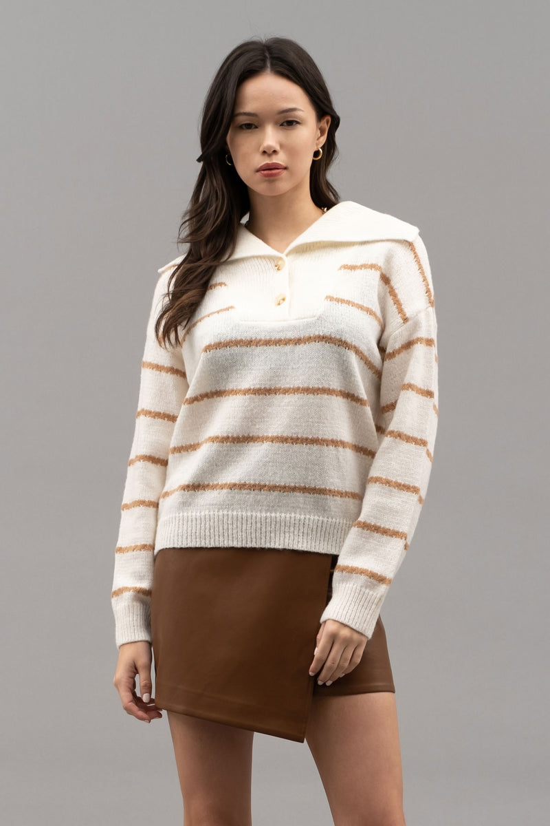 Striped Shawl Collar Knit Sweater