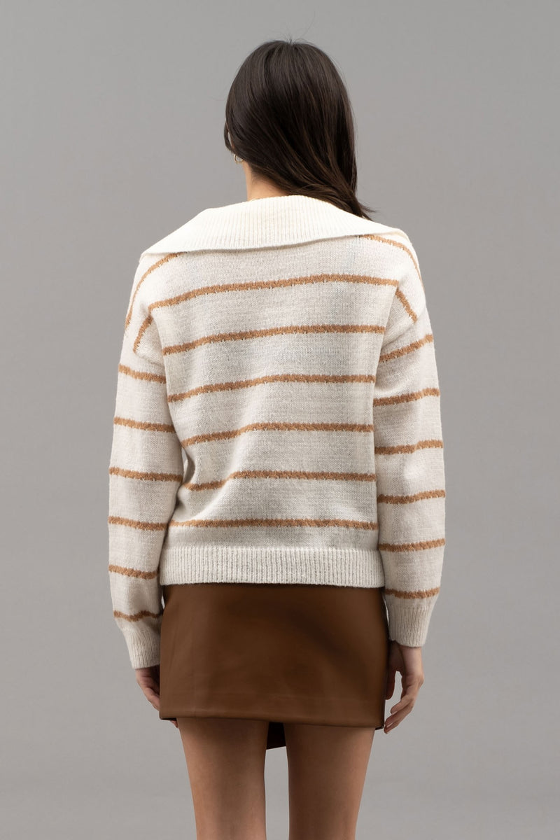Striped Shawl Collar Knit Sweater