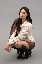 Striped Shawl Collar Knit Sweater