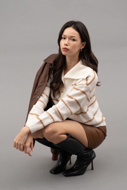 Striped Shawl Collar Knit Sweater