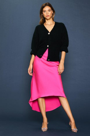 Satin High-Low Skirt (Hyper Pink)