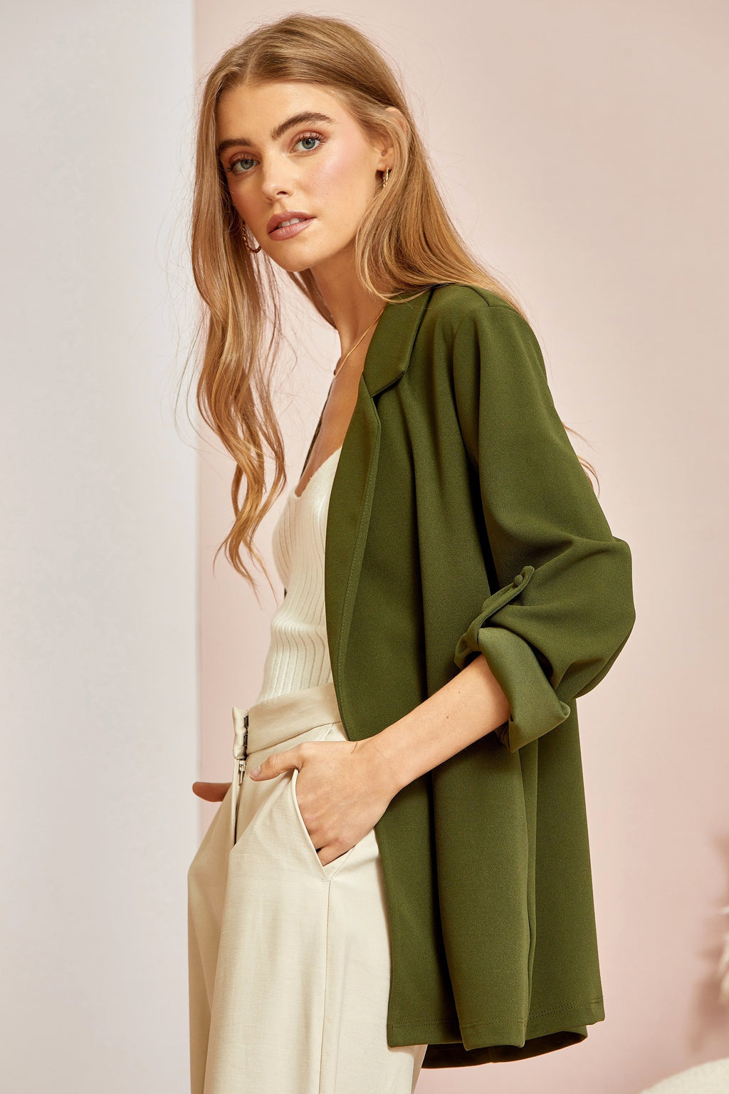 Solid Boyfriend Blazer (Plus Size - Olive)