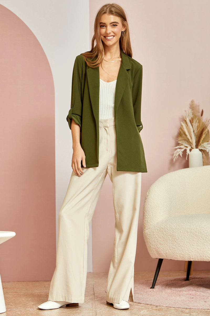 Solid Boyfriend Blazer (Plus Size - Olive)