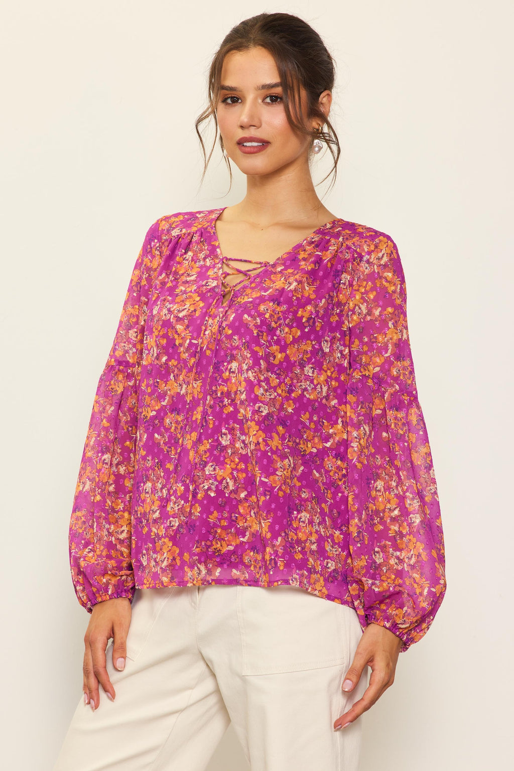 Long Sleeve Swiss Dot Printed Blouse