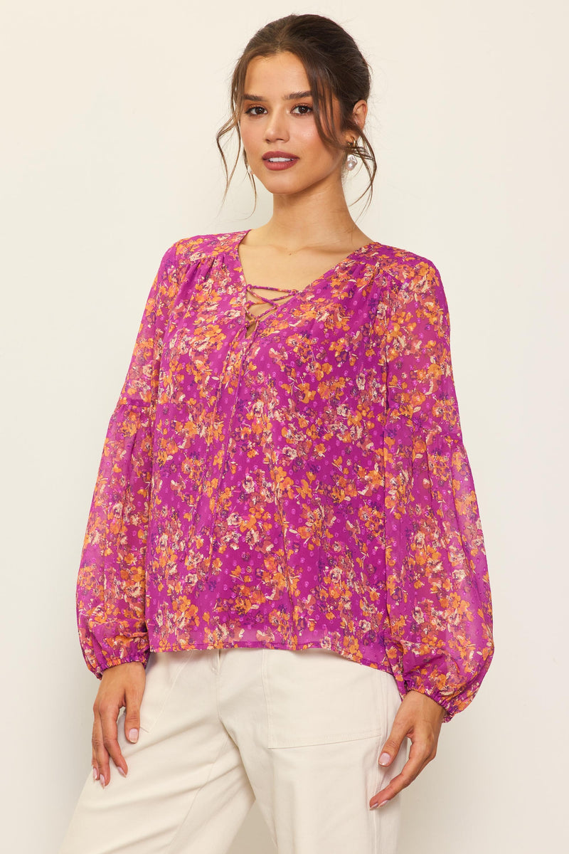 Long Sleeve Swiss Dot Printed Blouse