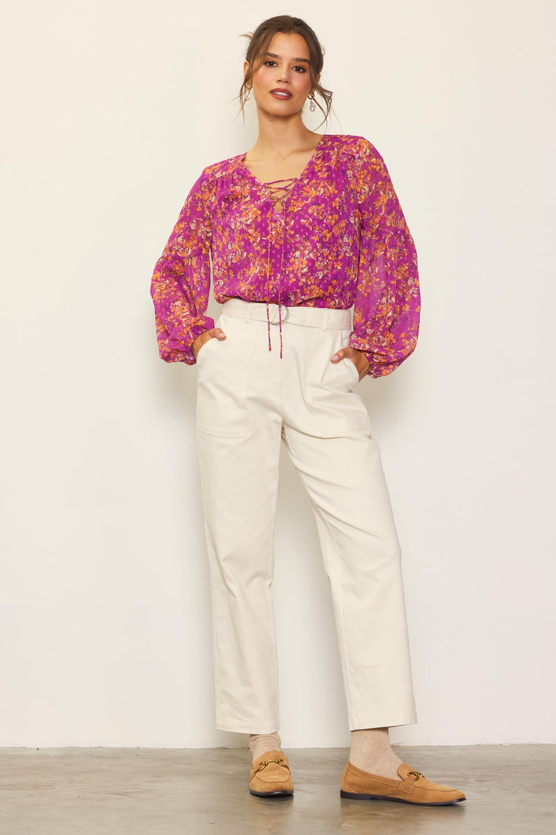 Long Sleeve Swiss Dot Printed Blouse
