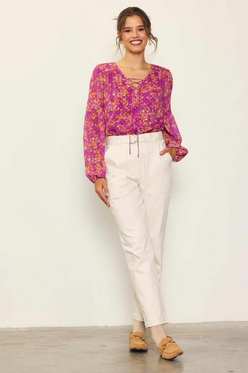 Long Sleeve Swiss Dot Printed Blouse