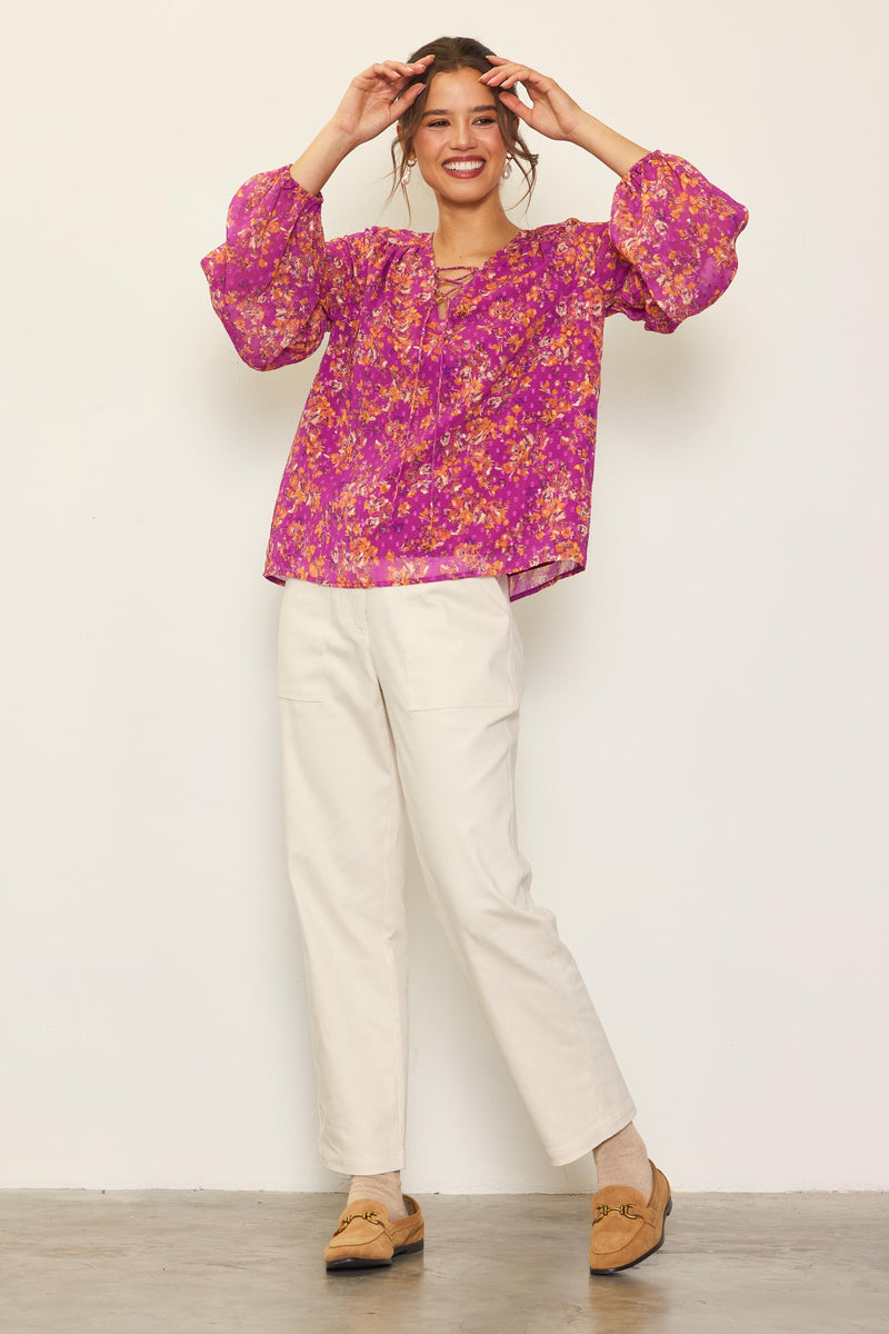 Long Sleeve Swiss Dot Printed Blouse