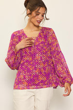 Long Sleeve Swiss Dot Printed Blouse