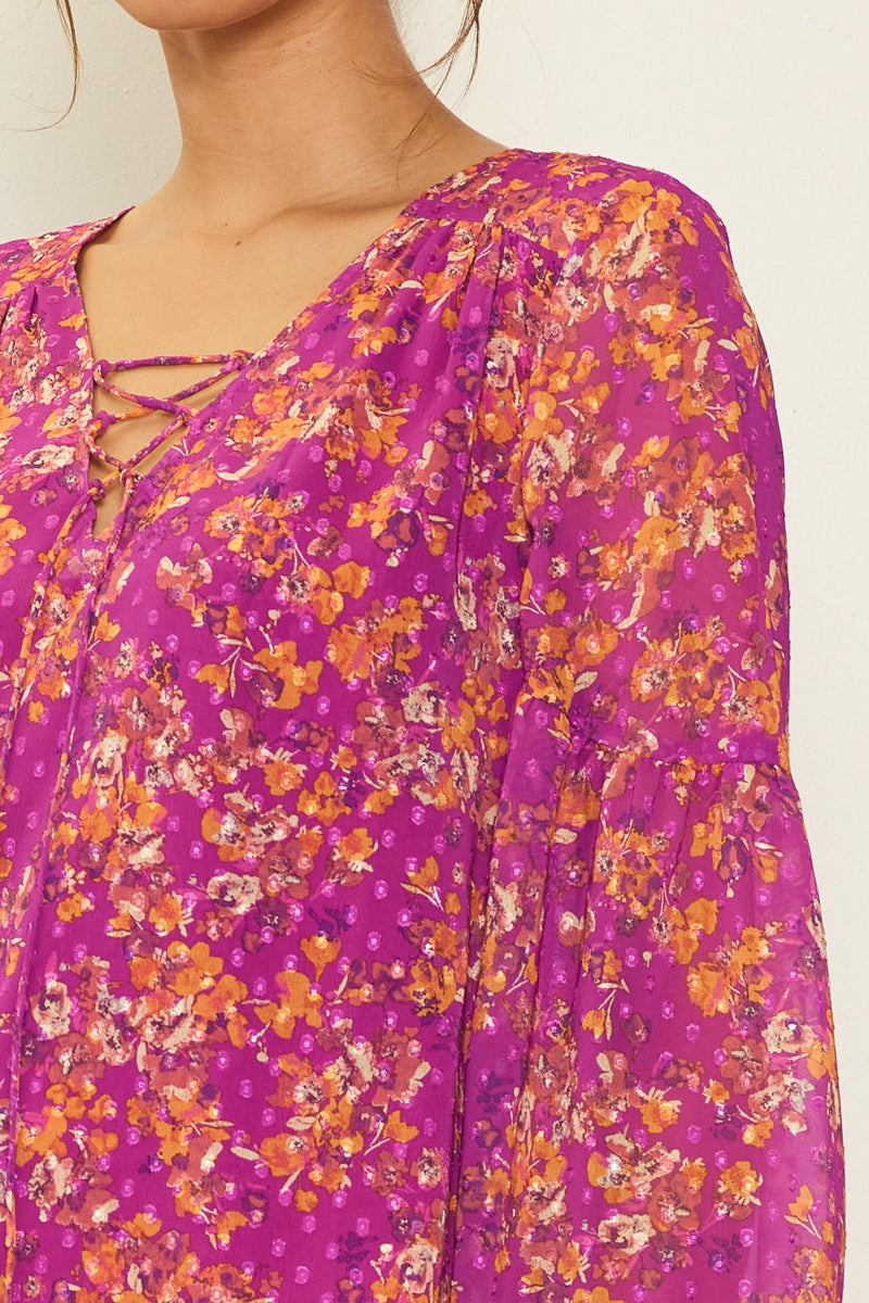 Long Sleeve Swiss Dot Printed Blouse