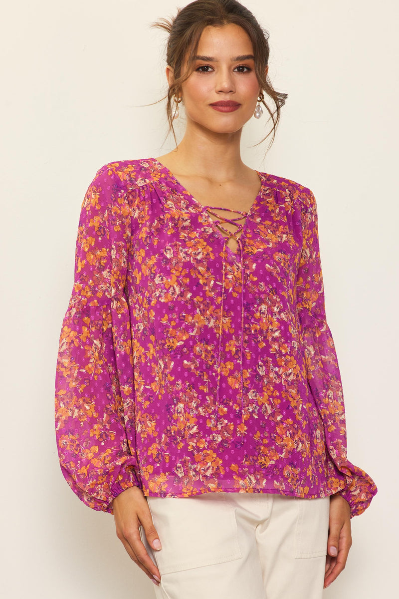 Long Sleeve Swiss Dot Printed Blouse