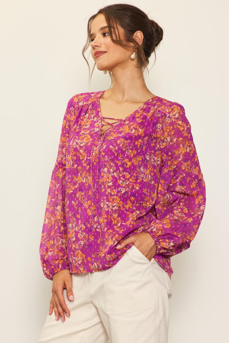 Long Sleeve Swiss Dot Printed Blouse