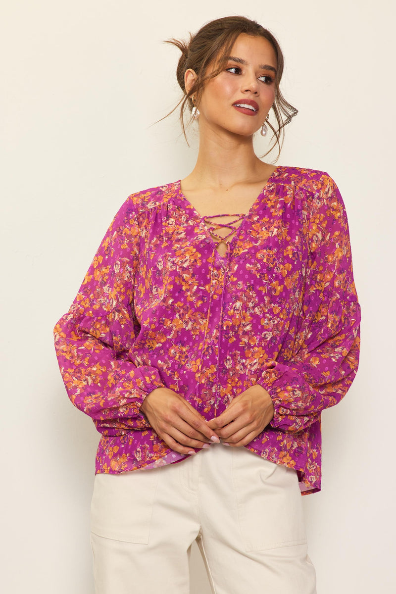 Long Sleeve Swiss Dot Printed Blouse