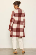 Long Sleeve Plaid Button Front Midi Cardigan