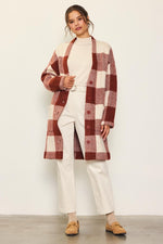 Long Sleeve Plaid Button Front Midi Cardigan