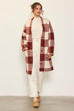 Long Sleeve Plaid Button Front Midi Cardigan