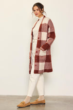 Long Sleeve Plaid Button Front Midi Cardigan