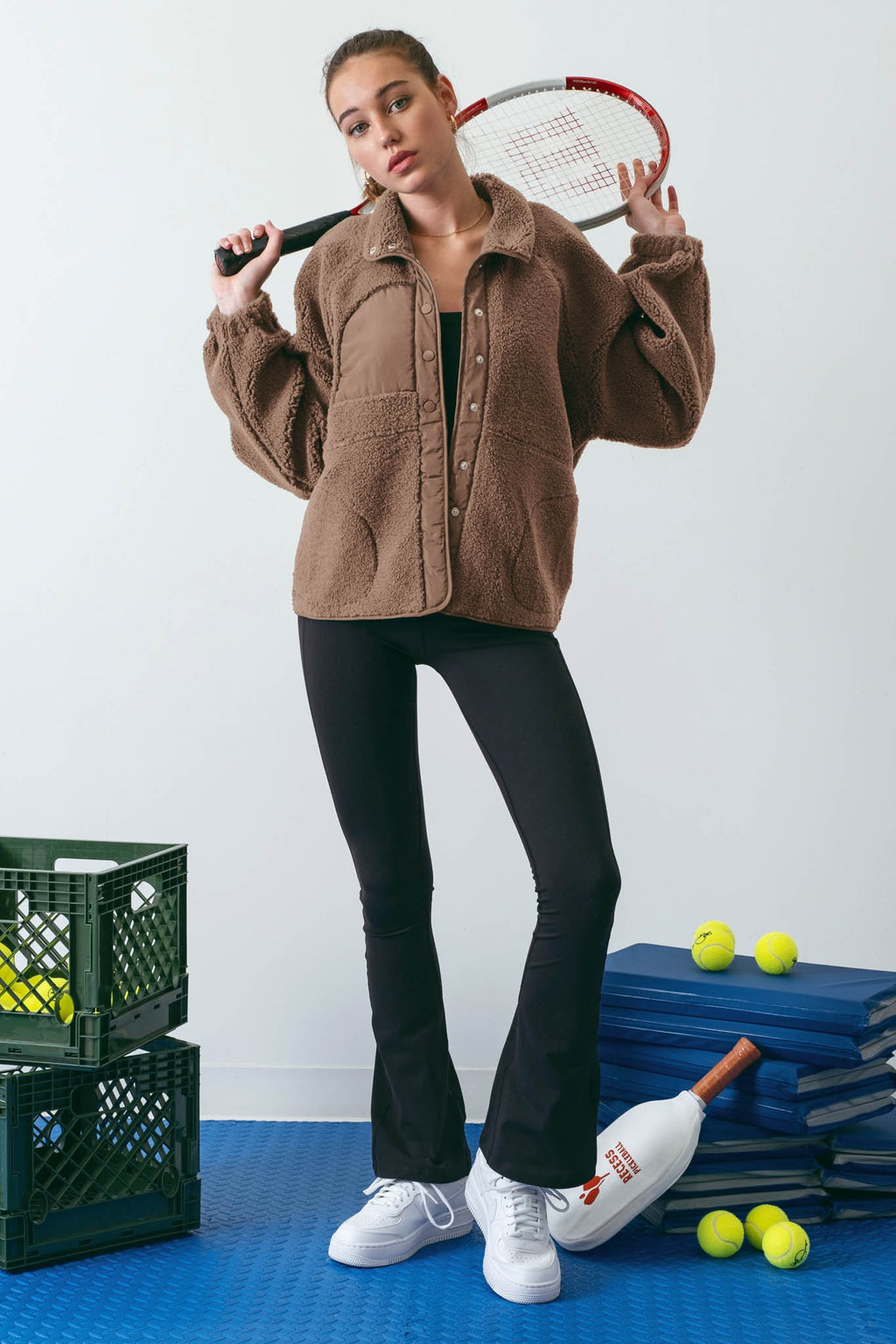 Snap Button Fleece Jacket (Mocha)
