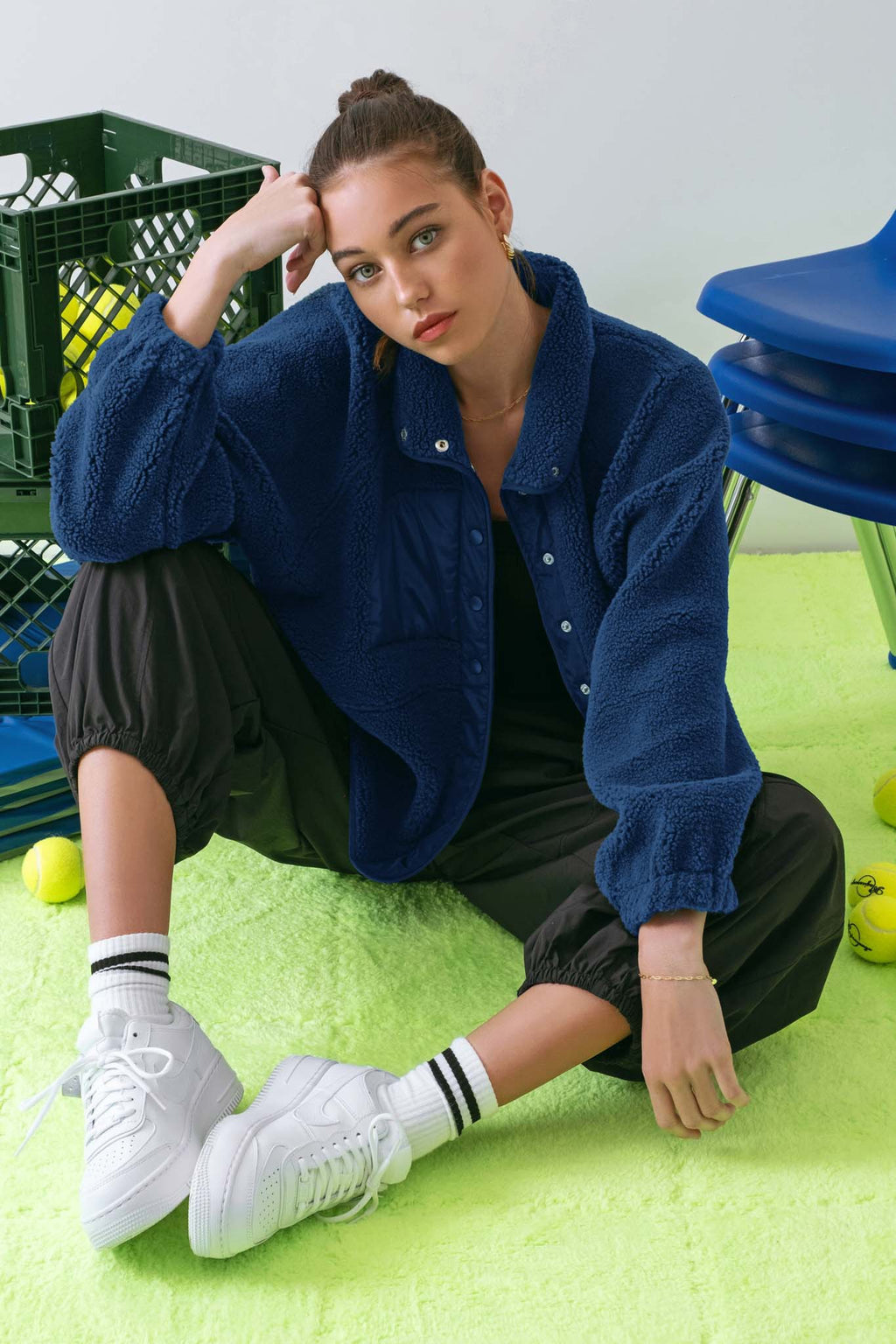 Snap Button Fleece Jacket (Royal Blue)