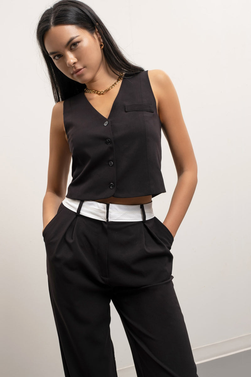 Button Front Vest (Black)