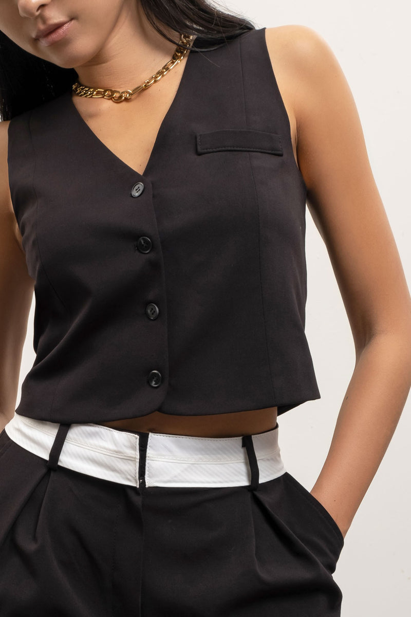Button Front Vest (Black)