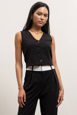 Button Front Vest (Black)
