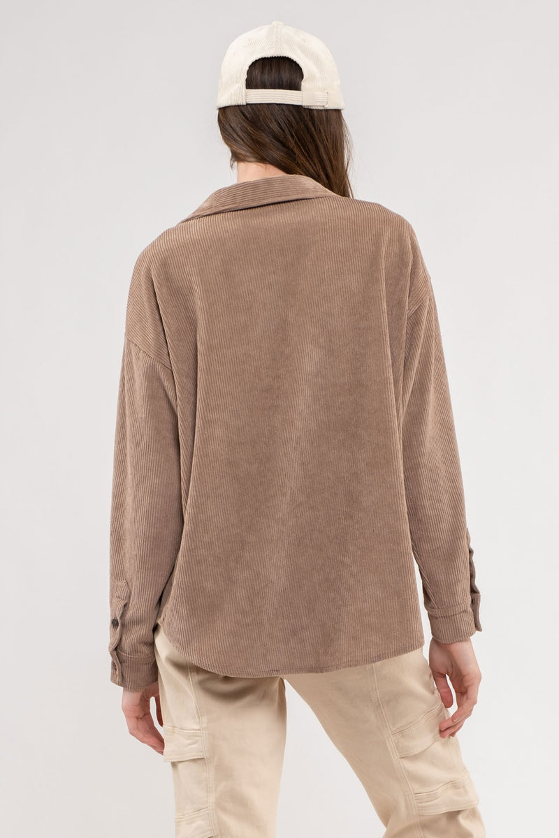 Button Front Corduroy Jacket (Plus Size - Light Mocha)
