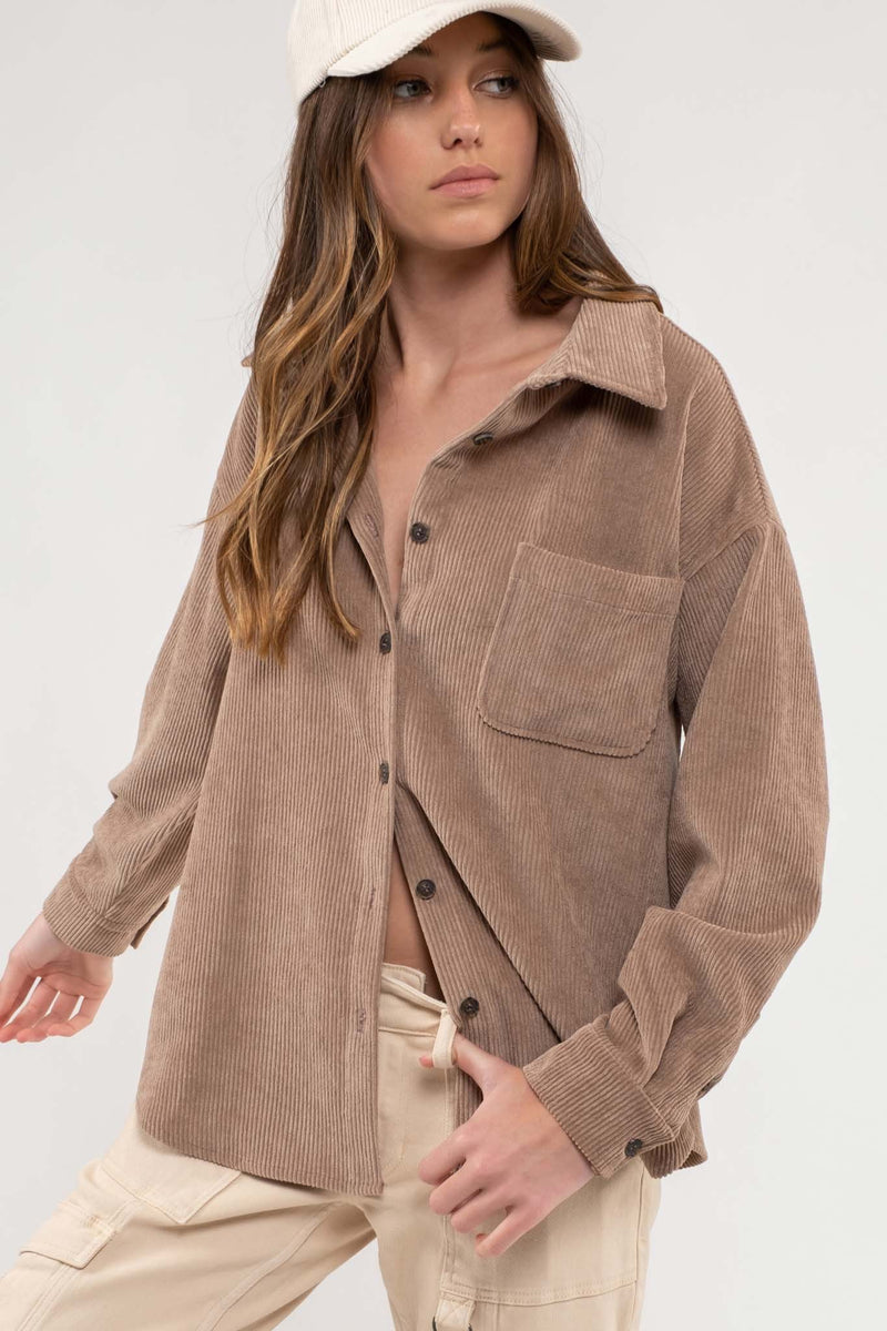 Button Front Corduroy Jacket (Plus Size - Light Mocha)