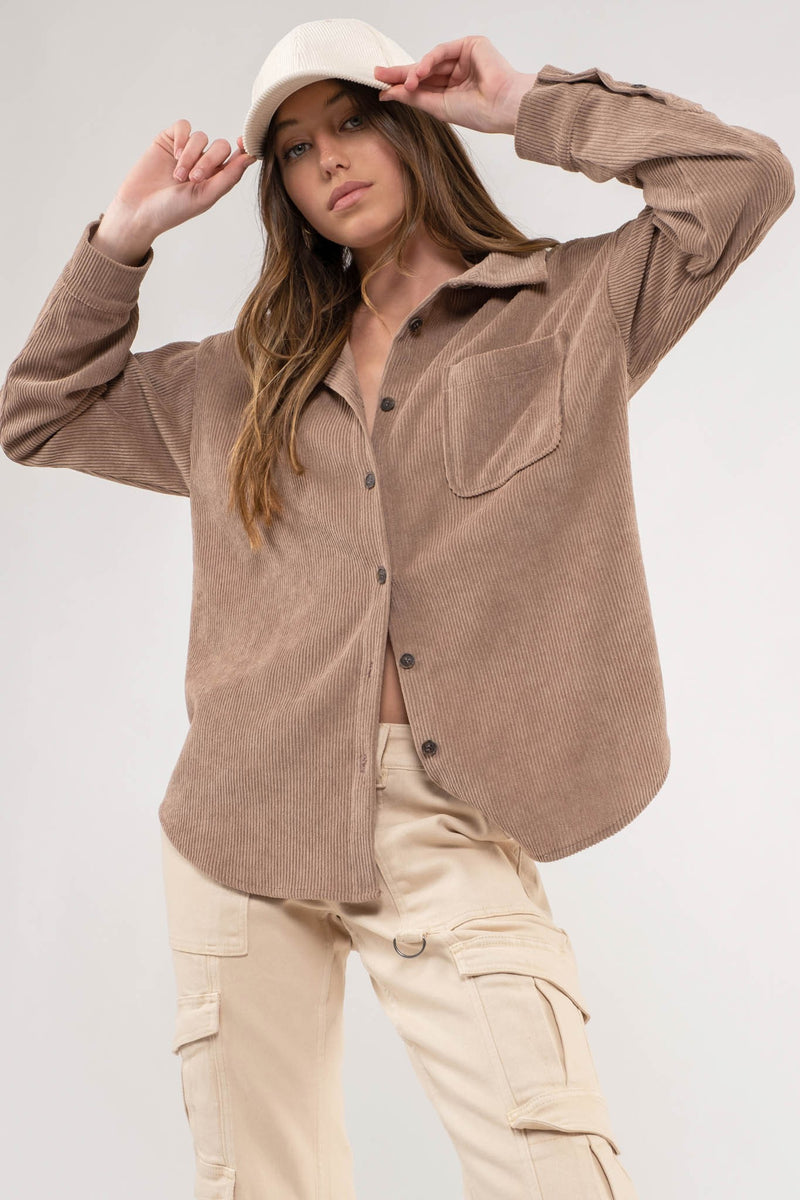 Button Front Corduroy Jacket (Plus Size - Light Mocha)