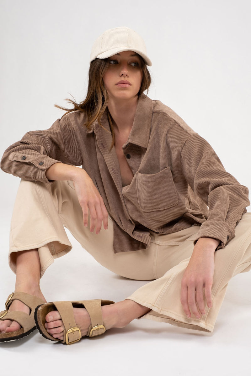 Button Front Corduroy Jacket (Plus Size - Light Mocha)