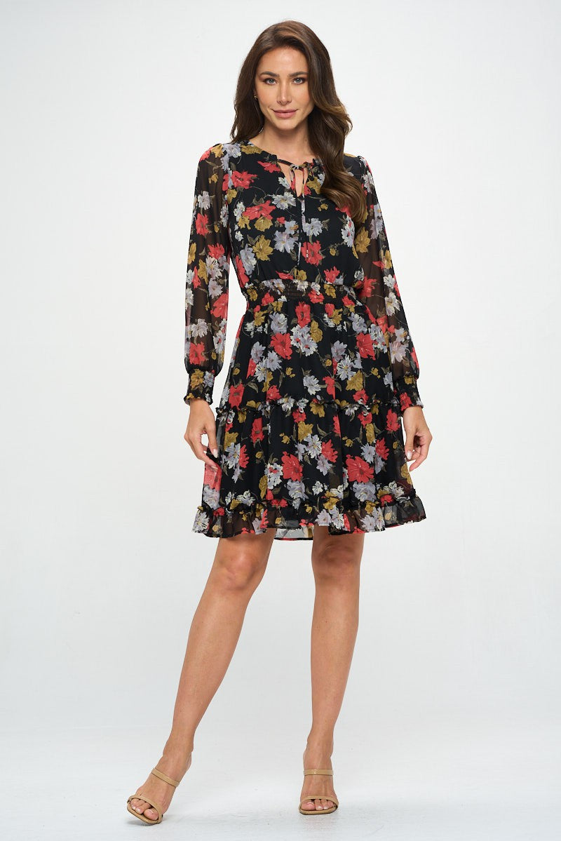 Floral Print Chiffon Dress