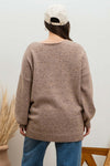 V-Neck Speckled Sweater (Plus Size - Mocha)