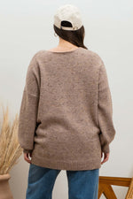 V-Neck Speckled Sweater (Plus Size - Mocha)