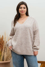 V-Neck Speckled Sweater (Plus Size - Oatmeal)