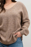 V-Neck Speckled Sweater (Plus Size - Mocha)