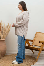 V-Neck Speckled Sweater (Plus Size - Oatmeal)