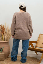 V-Neck Speckled Sweater (Plus Size - Mocha)