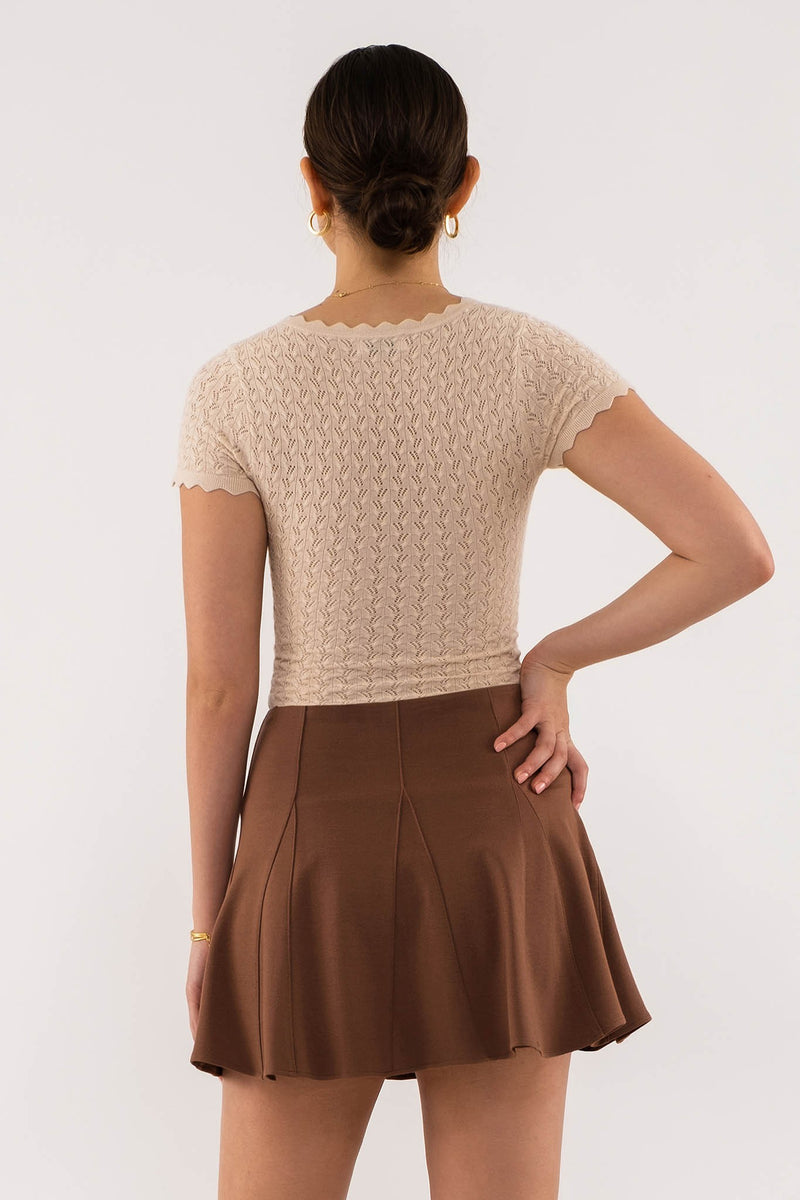 Scallop Hem Knit Top (Light Taupe)
