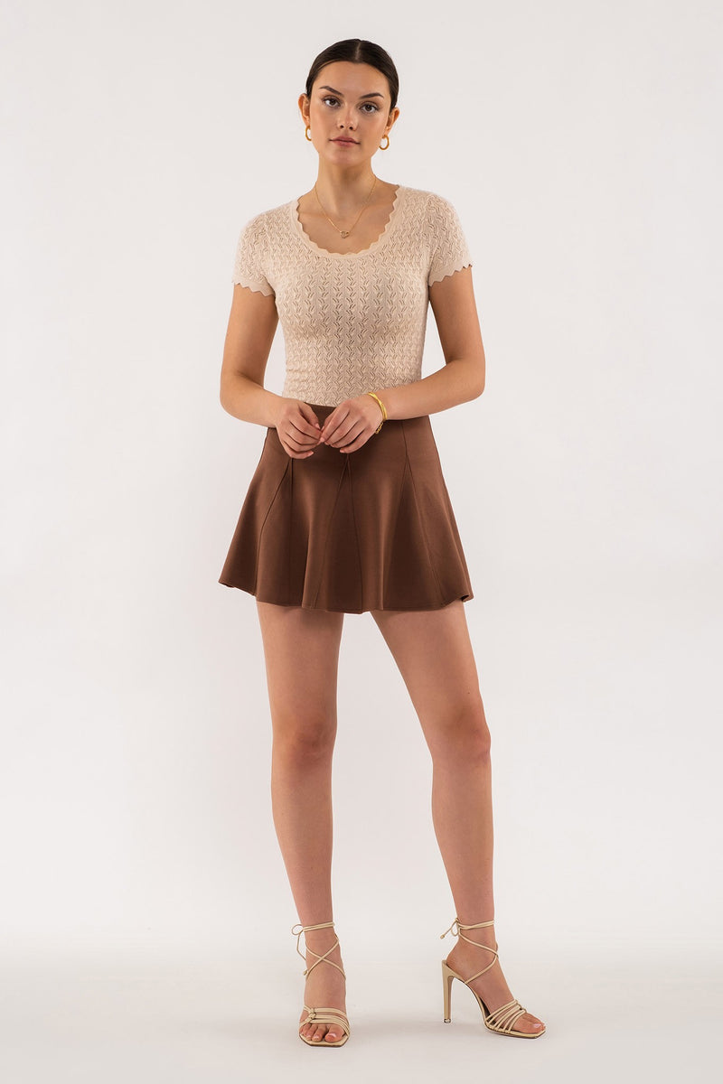 Scallop Hem Knit Top (Light Taupe)