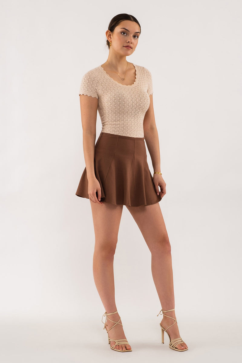 Scallop Hem Knit Top (Light Taupe)
