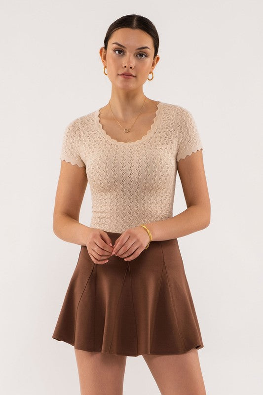 Scallop Hem Knit Top (Light Taupe)